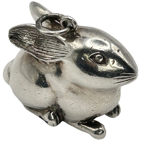 Vintage 925 Sterling Silver 3D Puffy Bunny Rabbit Necklace Pendant - Picture 1 of 5